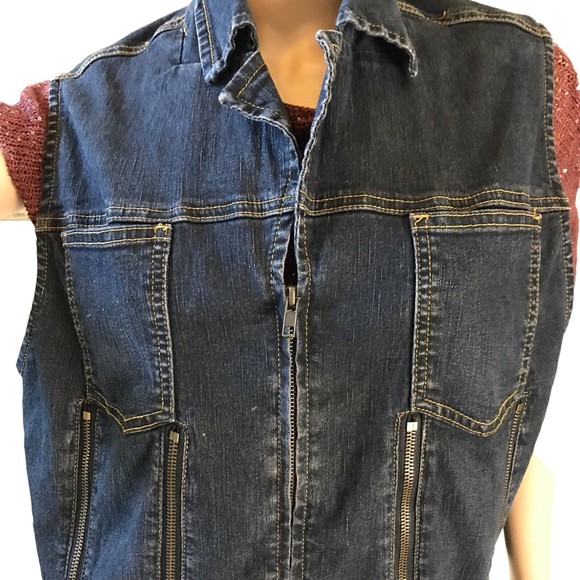 Ashley Stewart Women Denim Motorcycle Zipper Vest Size 16 Blue Y2K - Picture 5 of 10